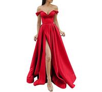 Vestidos largos para mujer, elegantes vestidos largos de satén entrecruzado, vestido de fiesta de graduación, boda, fiesta de noche, rosso, M