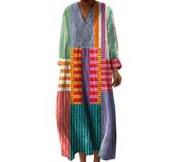 Vestidos largos para mujer, holgados, con cuello en V, manga larga, casual, a la moda, para playa, con bolsillos, floral, liso, con ojales, vestidos de verano para mujer 2025, azul, S