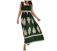 Vestidos largos para mujer, vestidos de verano sin mangas, casual, maxivestido largo, cuello cuadrado, playa, vacaciones, vestido de invitada de boda, verde, M
