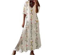 Vestidos Largos Verano Mujer 2024,Manga 3/19 Vestidos Maxi de Cuello en Pico Vestido Mujer Informal con Moda Impresión Ocio Vestidos Verano Mujer en Distintos Colores Vestido Mujer Rebajas