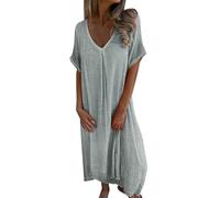Vestidos Largos Verano Mujer 2025 Vestido con Bolsillos Rectos de Lino de algodón de Manga Corta Suelto cómodo con Bolsillos Vintage Vestido Botones Original Viajes