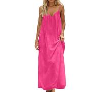 Vestidos Largos Verano Mujer 2026, Vestido Mujer Para Comunion Summer Dresses For Women Vestido Largo De Verano Para Color Liso Escote En V Sin Mangas Tirantes Finos Corte En A Estilo Playero Vaporoso
