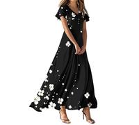 Vestidos Largos Verano Mujer 2026, Vestidos De Graduación Juveniles Conjuntos Elegantes Mujer Vestido Largo De Manga Corta con Cuello En V Y Estampado Floral Vintage para Estilo Casual Corte En A