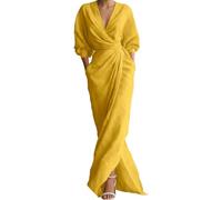 Vestidos Largos Verano Tallas Grandes Mangas MurciéLago Irregular Vestido de Gasa con Estilo para Dama Escote en V Profundo Vestido de Cocktail hasta La Rodilla Vestidos de Fiesta