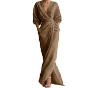 Vestidos Largos Verano Tallas Grandes Mangas MurciéLago Irregular Vestido de Gasa con Estilo para Dama Escote en V Profundo Vestido de Cocktail hasta La Rodilla Vestidos de Fiesta