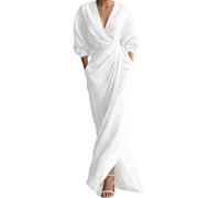 Vestidos Largos Verano Tallas Grandes Mangas MurciéLago Irregular Vestido de Gasa con Estilo para Dama Escote en V Profundo Vestido de Cocktail hasta La Rodilla Vestidos de Fiesta