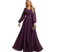 Vestidos Madre De La Novia Vestidos de madre sencillos, elegantes vestidos novia corte A, formales manga larga con cuello en V(8)