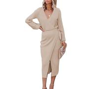 Vestidos Manga Larga Mujer Sexy Cuello en V Vestido de Punto Cinturón Moda Vestido Commuter Style Negocio de la Vestidos Elegante Vestidos Largos de Oficina