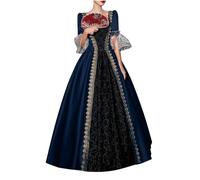Vestidos Medieval Mujer Vestido Victoriano Mujer Cuello Cuadrado Manga Corta Elegante Retro La Reina Corte Disfraz Renacentista Cordón Impresa Plisada Empalme Corset Carnaval Fiesta Falda Larga