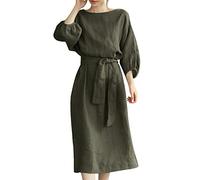 Vestidos midi para mujer, vestido largo de cintura alta, atado, color liso, cuello redondo, vestido negro para mujer, verde, M