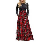 Vestidos Mujer 2019 Vestido Largo Cuello Redondo Camiseta de Manga Larga Otoño Impresión a Cuadros Fiesta Vestidos Slim Fit Retro Vestido de Noche Jersey Sudadera Christmas vpass