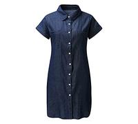 Vestidos Mujer 2022 Moda Jeans Vestido Verano Manga Corta Ajustado Denim Midi Vestido Abotonado Camisas De Mezclilla Vestido Azul Oscuro M