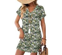 Vestidos Mujer Casual Manga Corta Cuello En V Estampado - Ropa Mujer Verano 2026 Vestido Anchos Glamour, Vestidos Exquisito Basicas Dresses for Women Transpirable Verde Militar L