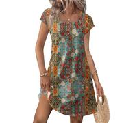 Vestidos Mujer Casual Manga Corta Estampado Cuello Cuadrado - Moda Mujer Vestido Slim Fit Calle, Vestidos Moda Exquisito Summer Dresses for Women Único Verde XL