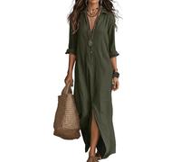 Vestidos Mujer Cuello De Solapa Manga Larga Color Liso - Ropa Mujer Vestido Anchos Calle, Vestidos Transpirable Cómodos Dresses for Women Viaje Verde L