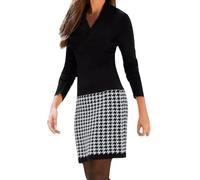 Vestidos Mujer Elegante Vestido de Pata de Gallo para Mujer Costura Moda Manga Larga Cuello en V Trajes de Negocios Casual para Mujer Ropa de Trabajo Vestido de Verano con Hombros Descubiertos, Negro
