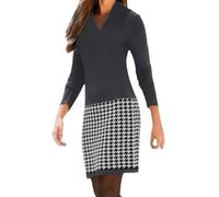 Vestidos Mujer Elegante Vestido de Pata de Gallo para Mujer Costura Moda Manga Larga Cuello en V Trajes de Negocios Casual para Mujer Ropa de Trabajo Vestido de Verano con Hombros Descubiertos, gris