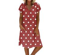 Vestidos Mujer Elegantes, Vestidos Elegantes Mujer Vestido Verano Largo Vestido Vintage De De Color Liso con Cuello En V Y Manga Corta Camisero Holgado hasta La Rodilla Verano Corte A Tipo Camiseta