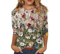 Vestidos Mujer, Fresca Lisas Manga 3/4 Moda Estampado Personalizadas Basica Casual Elegante Bonita Floral Cuello En V Cómoda Oversize Verano Cuello Redondo Camiseta Desigual Mujer,L