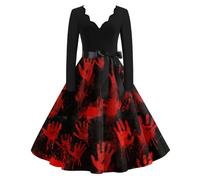 Vestidos Mujer Halloween Cuello en V Manga Larga Impresión 3D Línea A Ropa Fiesta Mujer Halloween Vestido Ligera Glamour Suave Dresses Medieval Victoriano Gotico 27 M