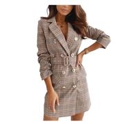 Vestidos Mujer Invierno Fiesta con Botones de Doble Fila - Mujer Blazer Traje Mini Vestido De Chaqueta Ropa Trabajo, Dress Falda Juveniles Oficina Corto Midi con cinturón (Caqui, L)