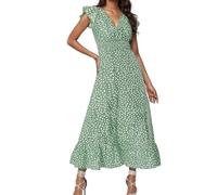 Vestidos Mujer Largo con Flores Vestidos de Playa de Boda Vestido Bohemio de Verano Informal Vestido Cruzado Swing Elegante de Cóctel Ropa de Fiesta Escote en V Corto con Mangas de ala