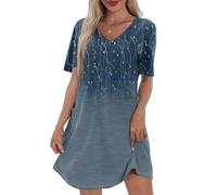 Vestidos Mujer Primavera, Vestido Primavera Mujer Vestido Elegante Vestidos Vintage De Manga Corta con Cuello Redondo Y Estampado Floral para Elegante Minivestido Tipo Camiseta Fluido De Corte A