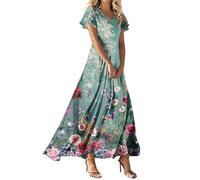 Vestidos Mujer, Ropa Mujer Primavera 2026 Vestido Manga Larga Vestido Largo De Manga Corta con Cuello En V Y Estampado Floral Vintage para Elegante Vestidos De Playa Corte A Ligero Camiseros