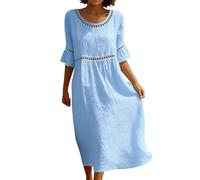 Vestidos Mujer Verano Casual Vestido Largo Playa Elegante Cuello V Algodón y Lino Sueltos Color Sólido Cintura Alta Hueco Ligero Cómodo Transpirable Vacaciones y Uso Diario Summer Dresses For Women