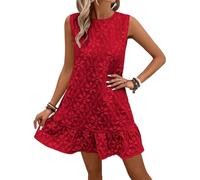 Vestidos Mujer Verano Color Liso Sin Mangas Cuello Redondo - Ropa Mujer Verano 2026 Dress Transpirable Basicas, Vestidos Anchos Calle Chic Dresses Moda Único Rojo XL