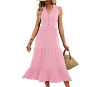 Vestidos Mujer Verano Cuello En V Color Liso - Ropa De Verano Mujer Dress Playa Basicas, Vestidos Anchos Cómodos Calle Summer Dresses for Women Glamour Classic Rosa XL