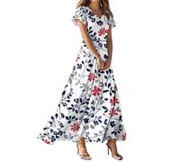 Vestidos Mujer Verano, Vestidos Negros De Vestir Vestido Largo Mujer Vestido Largo Informal De Manga Corta con Cuello En V Y Estampado Floral para Estilo Playero Fluido Y Elegante Corte En A Verano