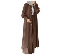 Vestidos musulmanes para mujer de 2 piezas Corban Ramadán Traje de manga larga Tops Ropa de oración Dubai Bata Manga Larga Abaya con Hijab Corban Ramadán Top Árabe Ropa Islámica, O Café., L