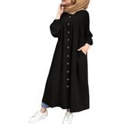 Vestidos musulmanes para mujer, ropa de oración de manga larga para mujer, musulmana, caftán, abaya, dubai, ramadán, bata étnica media, árabe afgana, ropa islámica árabe con bolsillos, 01 # negro