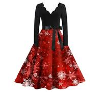 Vestidos Navidad Mujer Elegante,Vestido Elegante De con Estampado TemáTico Manga Larga Corte A Silueta Acampanada para Eventos Y Celebraciones De Temporada con DiseñO Sofisticado Y CóModo