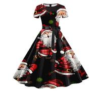 Vestidos Navidad Mujer Elegantes,Vestido Femenino Casual Inspirado En Los AñOs 50 con Mangas Y DiseñO Festivo NavideñO para Ocasiones De Noche En Casa