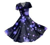 Vestidos Navideños Mujer, Vestidos Mujer Elegantes con Moda Linda Patrón Navidad Temáticas Suelto Plisada Hepburn Falda Diaria Elegante Salvaje Festival Fiesta Manga Corta Soft Elasticos Falda