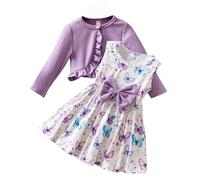 Vestidos niña, Estampado de otoño e Invierno para s pequeñas y Medianas, cárdigan de Punto. Negra Plisada Mujer (Light Violet, 2-3 Years).
