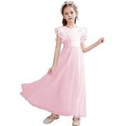 Vestidos niña,Flower Girl Dresses Sleeves Junior Bridesmaid Dress A Line First Dress Navidad (Pink, 13-14 Years).
