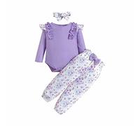 Vestidos Niña Short Niña Trajes de Completo Ropa para Niños Conjunto de de Otoño para Bebé Mono de Bebé de Belleza Pantalones Florales Adecuados para Bebés de 0 A 18 Meses de Edad (Purple 0-3 Months)
