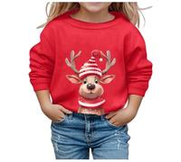 Vestidos Niñas Invierno Estampado Navidad Cuello Redondo Manga Larga Casual Sudadera con Capucha Sudadera Bebé Jersey Amarillo Niñas, rojo, 5-6 años