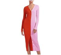 Vestidos OtoñO Mujer - Vestido Tubo con Escote en V Profundo Manga Larga Dobladillo Irregular Largo con Botones para Cena Banquete Mujer