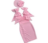 Vestidos para la Madre de la Novia Vestido Formal con Tejido elástico Que se Adapta a la Figura y Detalles de Botones Lazos para una reunión(Pink,24W)