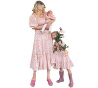 Vestidos para mamá y yo, a juego, para la familia, floral, vestido de manga corta para madre e hija, Floral Rosado, 6-12 meses