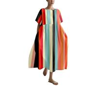 Vestidos para mujer 2024 con estampado de gran tamaño y cuello redondo de lino, vestidos casuales de verano, hot pink, XXL