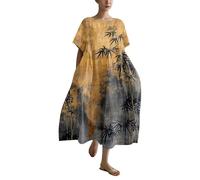 Vestidos para mujer 2024 con estampado de gran tamaño y cuello redondo de lino, vestidos casuales de verano, blanco, L