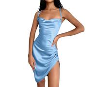 Vestidos para mujer, a la moda, color sólido, con tirantes envueltos en el pecho, vestidos largos para mujer, azul, XXL