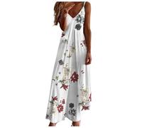 Vestidos para Mujer Casual Verano Slip V Cuello Maxi Vestido Bohemio Floral Vestido Largo Playa Cover Up Vestido (White, M)