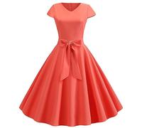 Vestidos para mujer, cuello en V, manga corta, corbatines, elegante, vestido de cóctel, vestido de cóctel acampanado, vestido midi elegante, vestido de graduación, estilo Audrey Hepburn, baile, fiesta