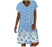Vestidos para mujer, de verano, talla grande, estilo femenino, camiseta, algodón, casual, para vacaciones, ocio, A-azul cielo, 4XL